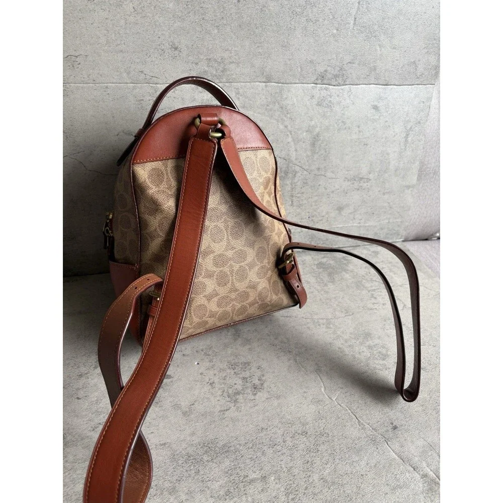 Coach Campus Backpack 23 In Signature Coated Canvas Brown Leather Purse 32715 - Picture 4 of 8